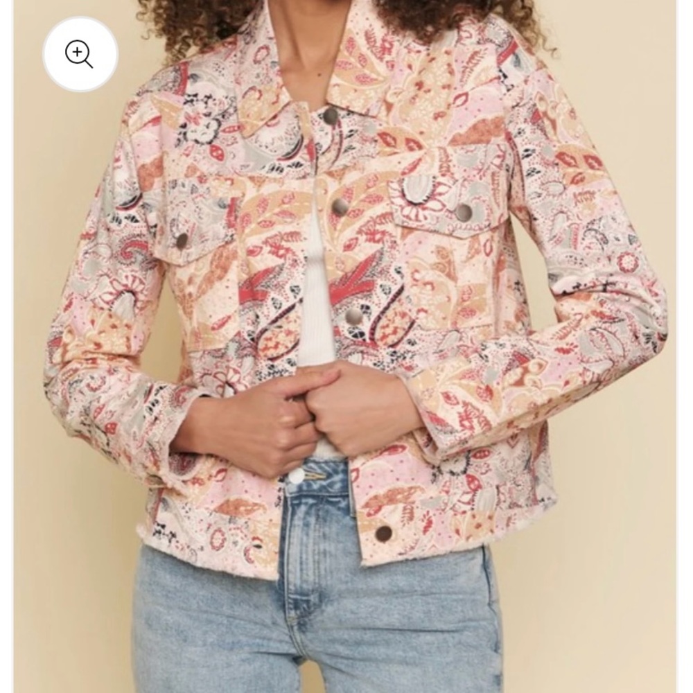 Mystree Patchwork Paisley Print Denim Cotton Cropped Jacket Sz Large